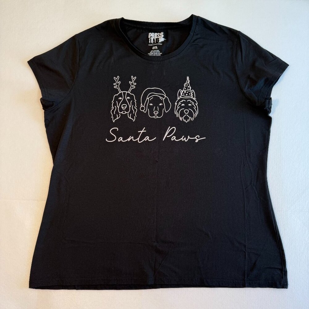 SANTA PAWS WOMEN'S SHORT SLEEVE SHIRT 2XL CHRISTMAS
